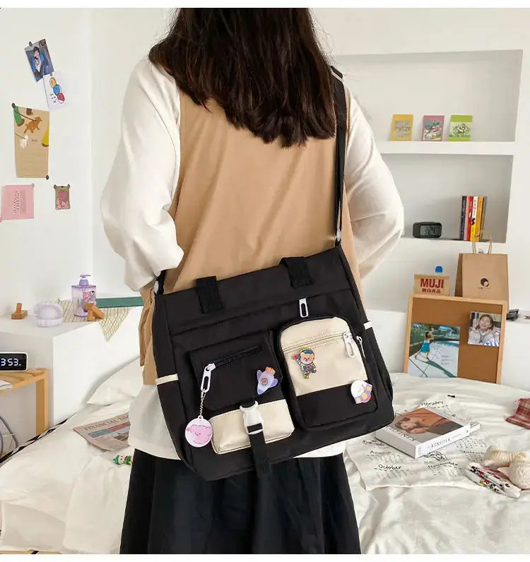 Waterproof Nylon Canvas Shoulder Bag – Stylish Japanese-Inspired Crossbody Satchel for Women, Girls & Students NNOS