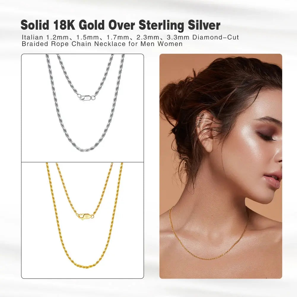 Rinntin 925 Sterling Silver 2.3mm Diamond-Cut Rope Chain Necklace For Women Men Fashion Silver Luxury Necklace Jewelry Gift SC29 NNOS