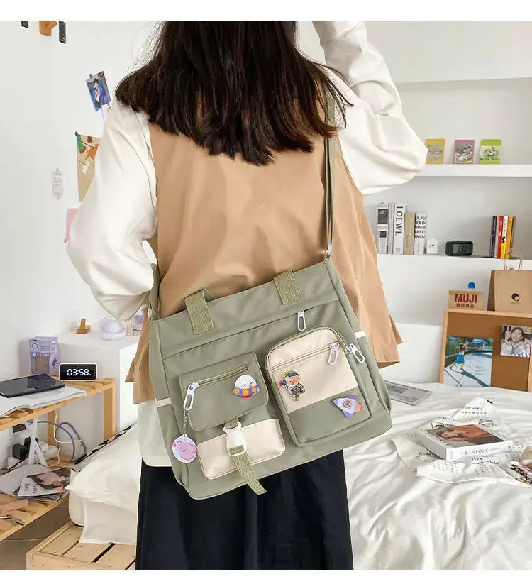 Waterproof Nylon Canvas Shoulder Bag – Stylish Japanese-Inspired Crossbody Satchel for Women, Girls & Students NNOS