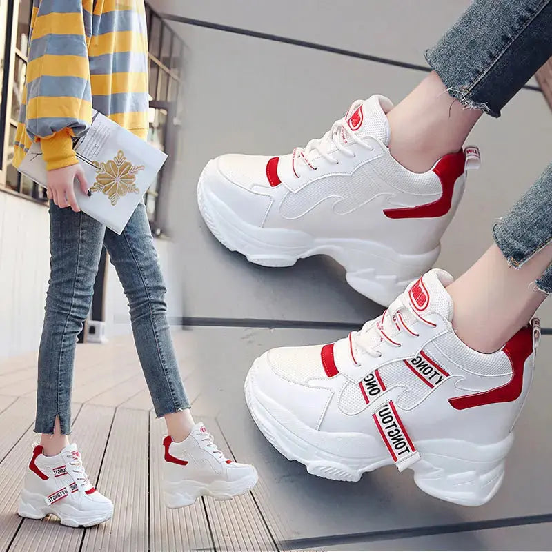 Women Sneakers Summer Spring Platform Shoes Korean 10cm Hidden Heel Fashion Wedges Trainers Casual Shoes Woman Chaussure Femme NNOS