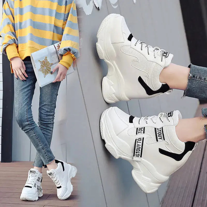 Women Sneakers Summer Spring Platform Shoes Korean 10cm Hidden Heel Fashion Wedges Trainers Casual Shoes Woman Chaussure Femme NNOS