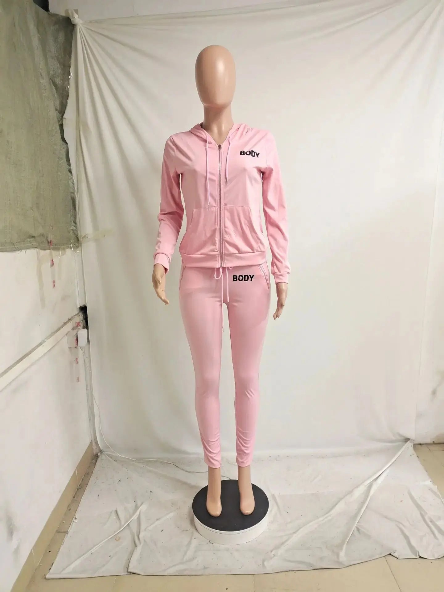 Women's Spring Winter 2 Piece Set Zipper Fly Hoodie And Pants Outfit High Stretch Polyester Spandex Body Letter Tracksuit Sweatsuit NNOS