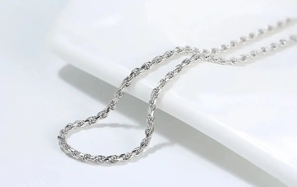 Rinntin 925 Sterling Silver 2.3mm Diamond-Cut Rope Chain Necklace For Women Men Fashion Silver Luxury Necklace Jewelry Gift SC29 NNOS