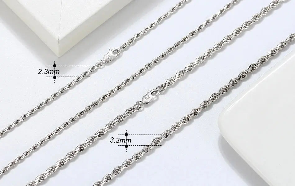 Rinntin 925 Sterling Silver 2.3mm Diamond-Cut Rope Chain Necklace For Women Men Fashion Silver Luxury Necklace Jewelry Gift SC29 NNOS