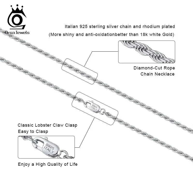 ORSA JEWELS Italian 925 Sterling Silver Diamond-Cut Rope Chain Necklace 18K Gold Plated Necklaces Chains for Women Jewelry SC29 NNOS