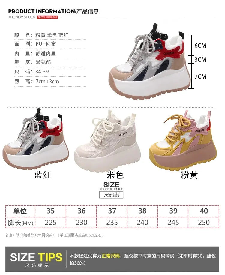 10CM Genuine Leather Platform Wedge Fashion Women Spring Summer Comfy Breathable Autumn Chunky Sneakers Vulcanize Shoes NNOS