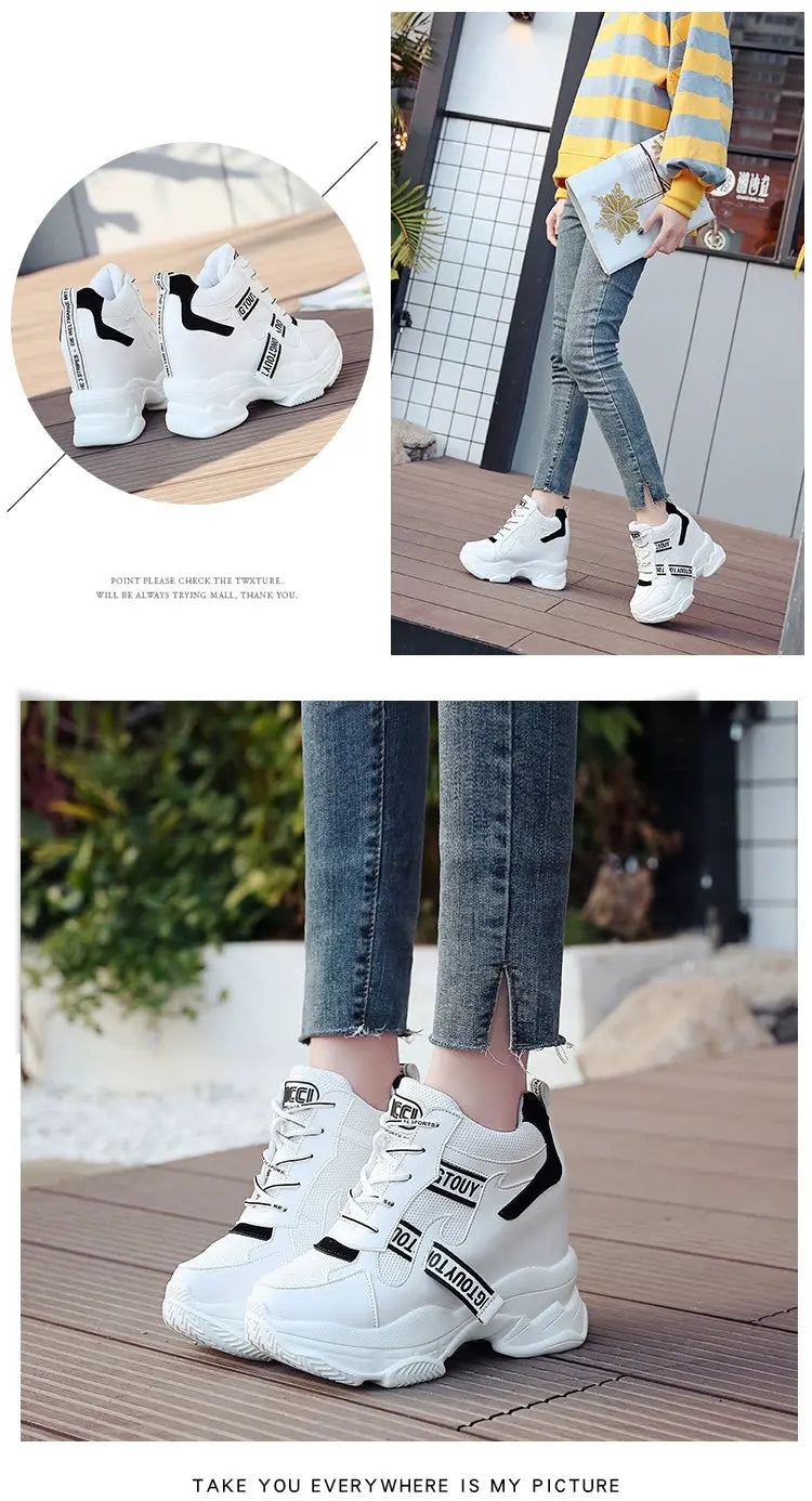 Women Sneakers Summer Spring Platform Shoes Korean 10cm Hidden Heel Fashion Wedges Trainers Casual Shoes Woman Chaussure Femme NNOS