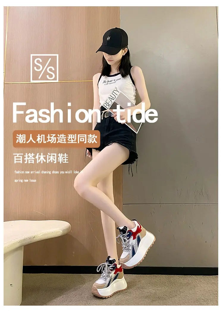 10CM Genuine Leather Platform Wedge Fashion Women Spring Summer Comfy Breathable Autumn Chunky Sneakers Vulcanize Shoes NNOS