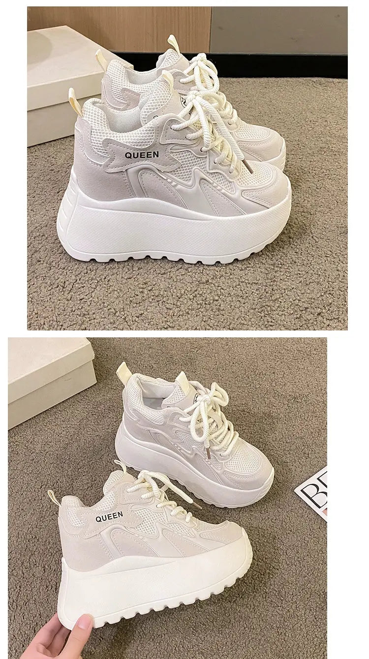 10CM Genuine Leather Platform Wedge Fashion Women Spring Summer Comfy Breathable Autumn Chunky Sneakers Vulcanize Shoes NNOS