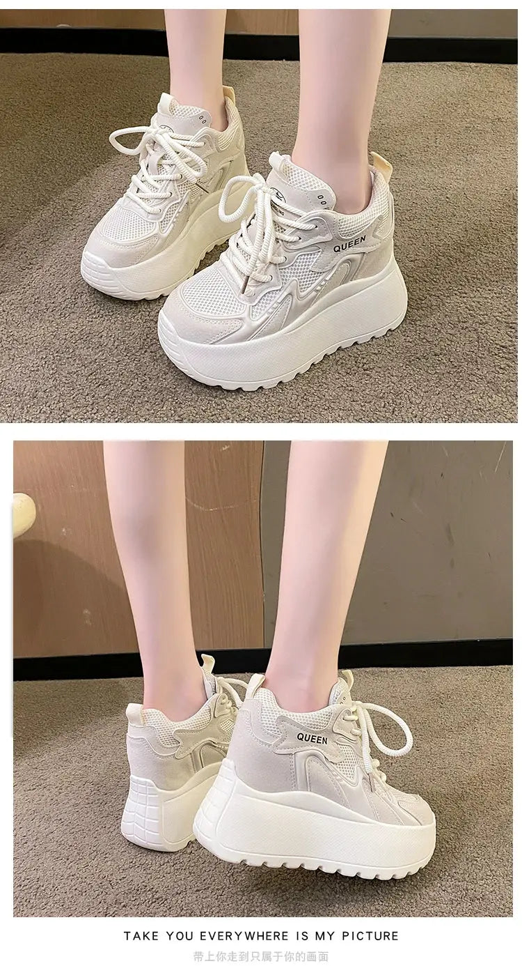 10CM Genuine Leather Platform Wedge Fashion Women Spring Summer Comfy Breathable Autumn Chunky Sneakers Vulcanize Shoes NNOS