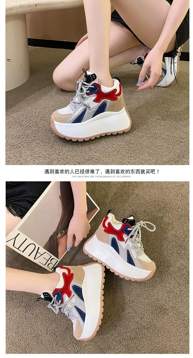 10CM Genuine Leather Platform Wedge Fashion Women Spring Summer Comfy Breathable Autumn Chunky Sneakers Vulcanize Shoes NNOS