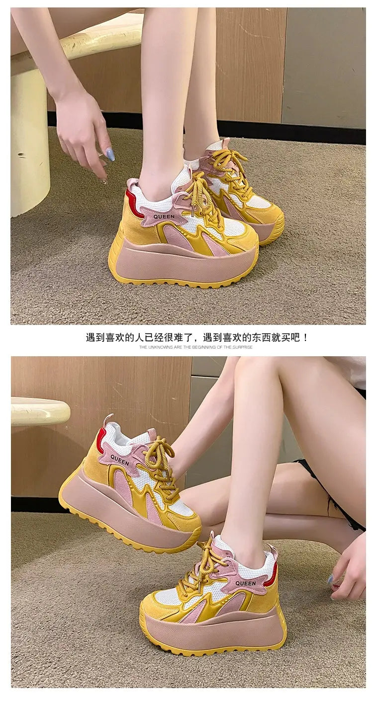 10CM Genuine Leather Platform Wedge Fashion Women Spring Summer Comfy Breathable Autumn Chunky Sneakers Vulcanize Shoes NNOS