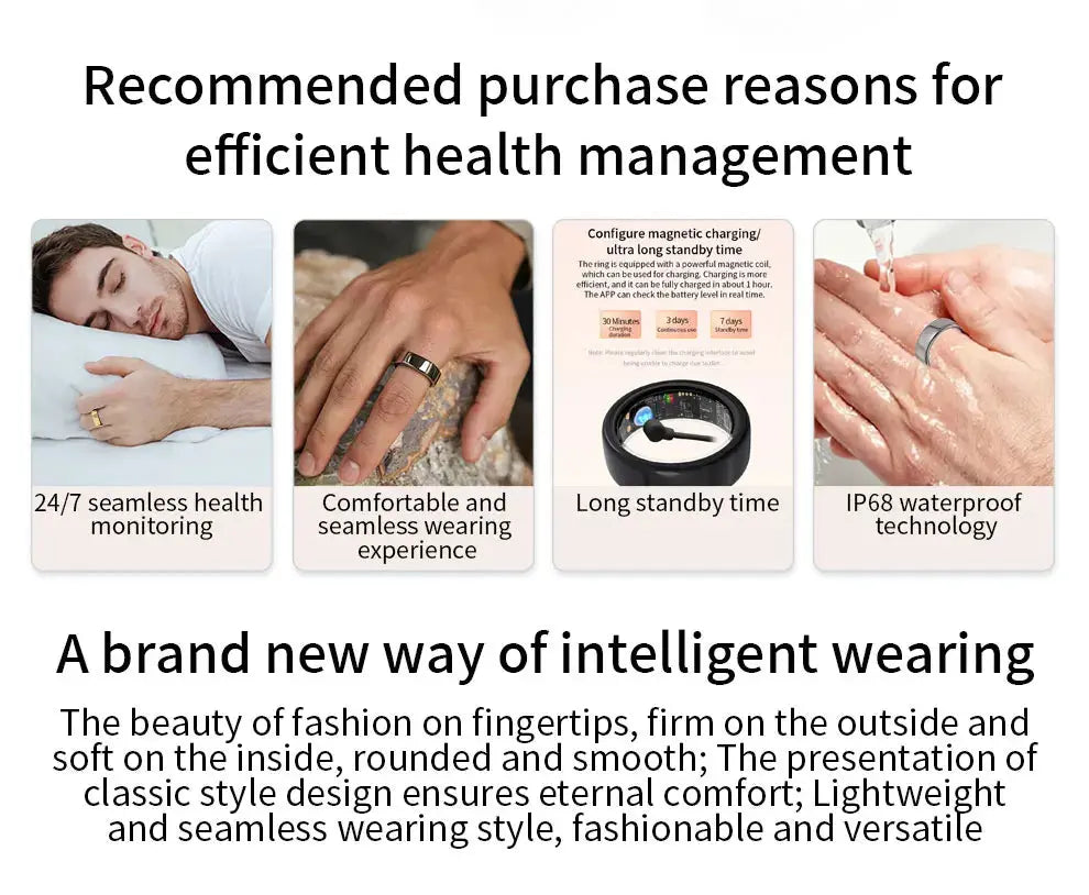 2025 New Smart Ring Blood Pressure Sleep Health Monitoring Multi-sport Modes smartring IP68 Waterproof Remote Care For Men Women NNOS