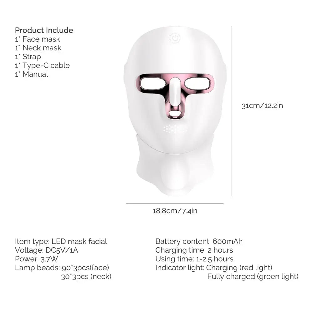 LED Beauty Mask 7 Colors – Anti-Aging Red Light Skin Care Therapy NNOS