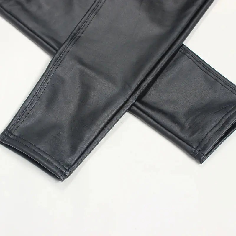 FQLWL Women's High-Waisted Faux Leather Leggings – Sexy Bodycon Black PU Pants for Casual, Winter, or Summer Wear NNOS