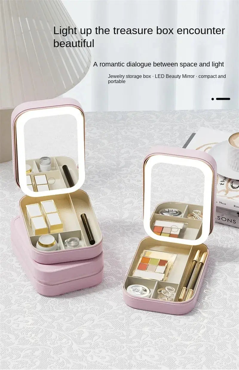 Smart LED Cosmetic Case with Mirror Travel Makeup Bag Small Cute Female Beautician Skincare Product Makeup Case for Women NNOS