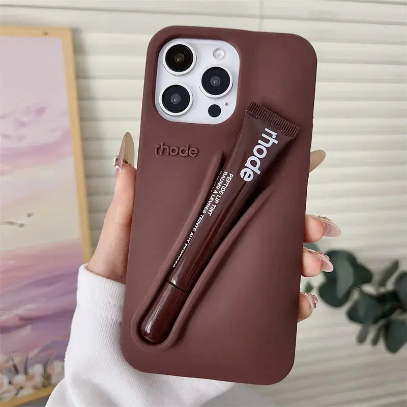 ✨ RHODE Lip Case Silicone Phone Case – Lipstick Holder + Kickstand All-in-One NNOS