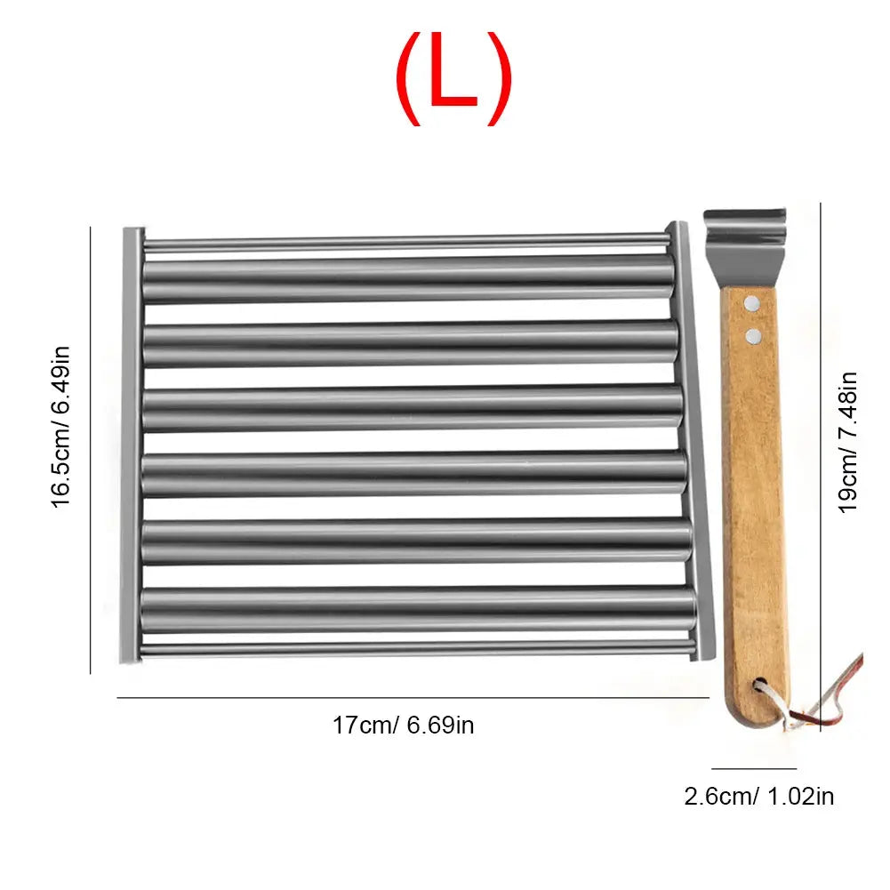 Hot Dog Roller Sausage Roller Rack Stainless Steel Hot Dog Grill Roller with Wooden Handle BBQ Hotdog Roller Grill Accessories NNOS