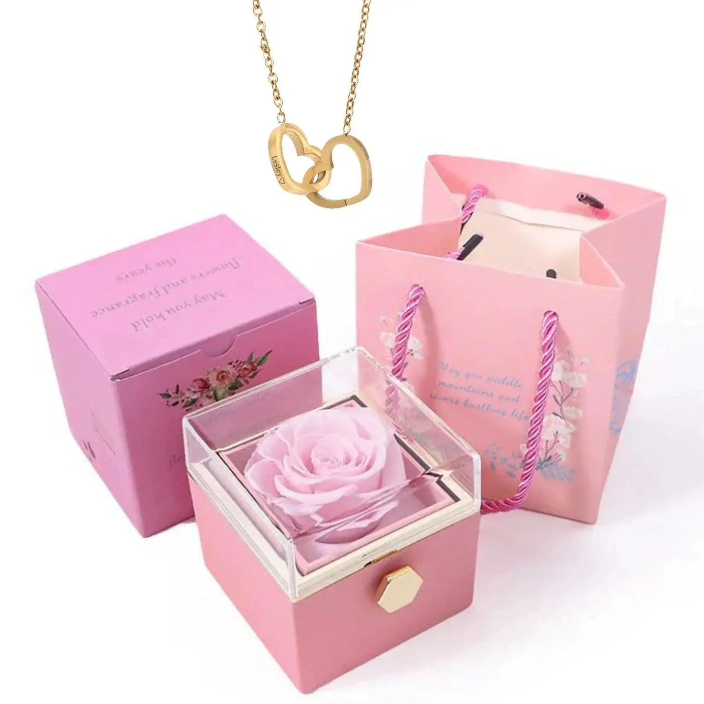 PolishedPlus Custom Names Heart Necklace Rotating Rose Box Pendant Chain Personalized Jewelry NNOS