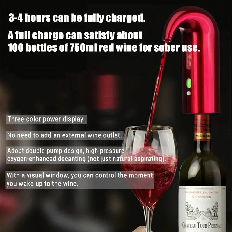 One-Touch Electric Wine Aerator & Dispenser – USB Rechargeable Instant Wine Pourer & Decanter NNOS