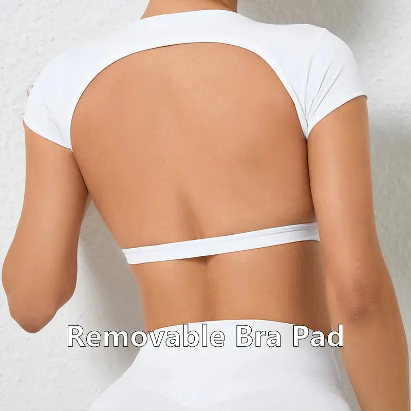 Ctenkevet Women's Sports Short Shirts Casual Backless Yoga Crop Top for Gym Fitness Workout Wear NNOS