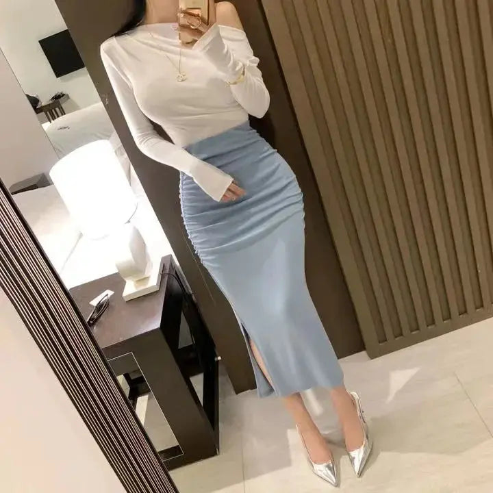 Korean Fashion Slim Fit Fishtail Skirt – Sexy Pleated Split Autumn Outfit NNOS