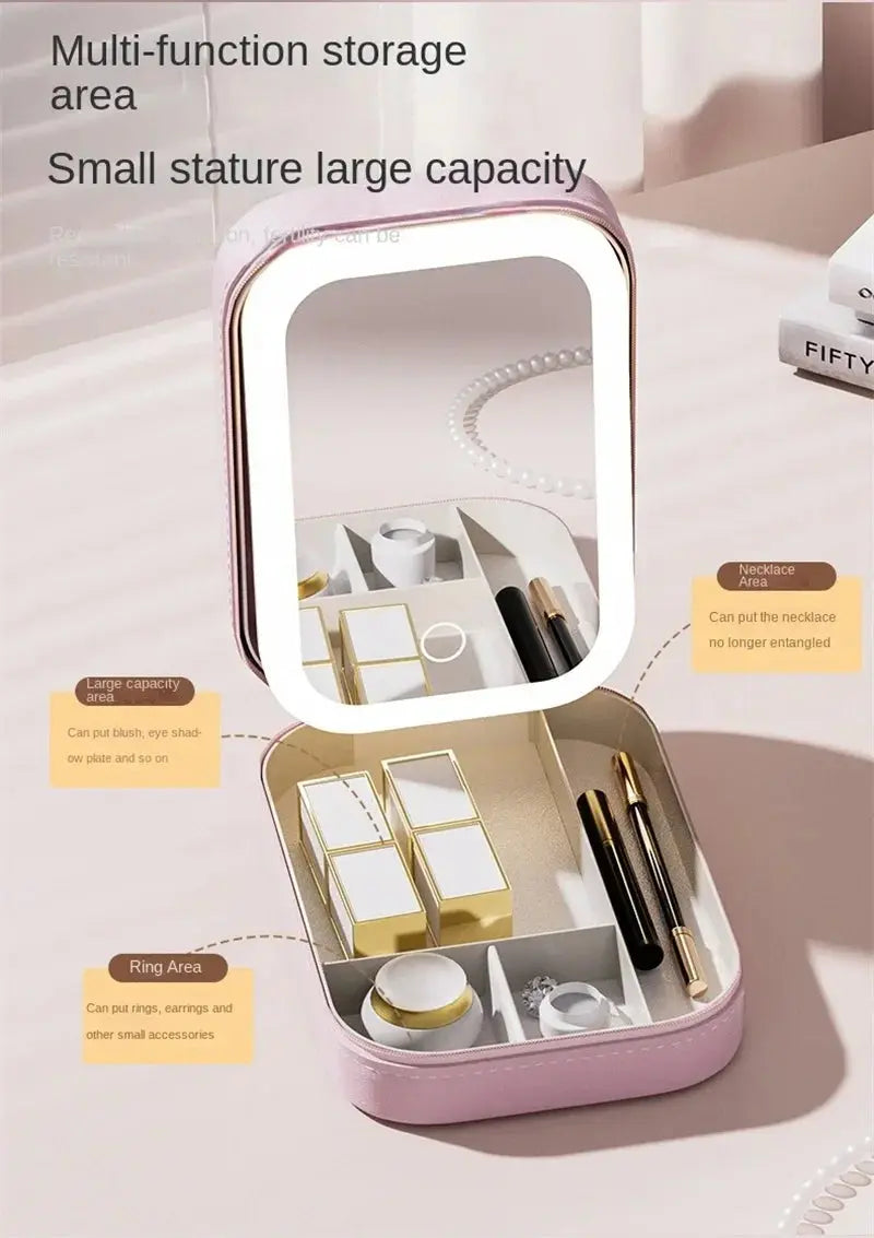 Smart LED Cosmetic Case with Mirror Travel Makeup Bag Small Cute Female Beautician Skincare Product Makeup Case for Women NNOS