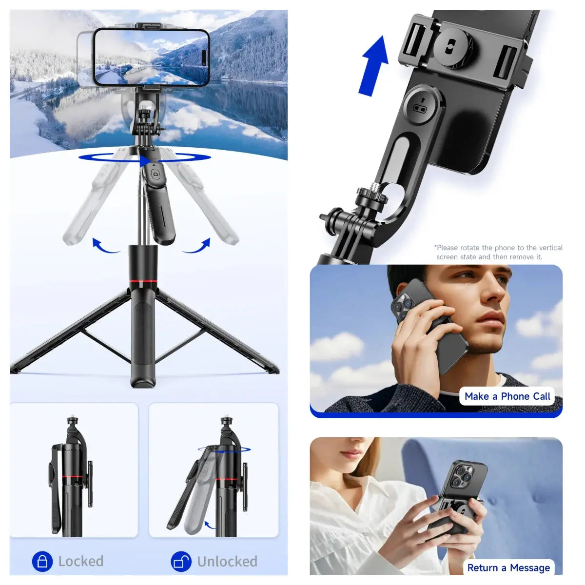 BSLIUFANG 2025 new 1.7M 360° rotation selfie stick tripod foldable stand with Wireless Bluetooth remote control for phone camera NNOS