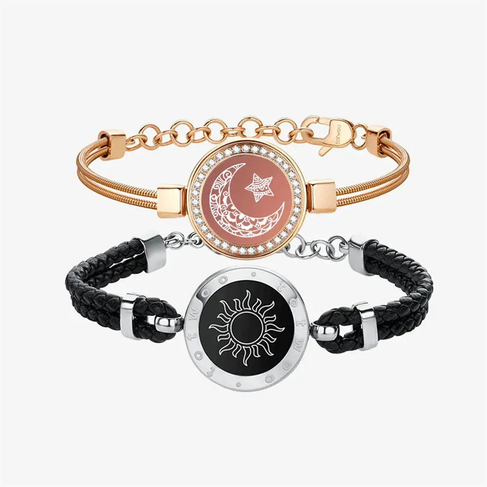 Totwoo Long Distance touch Light up&Vibrate Bracelets for Couples, Long Distance Relationship Gifts Smart Sun&Moon Love Bracelet NNOS