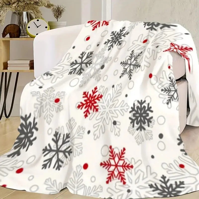Ultra-Soft Flannel Christmas Throw Blanket - Snowflake Design, Perfect for Sofa,Bed,Office&Camping All-Season Cozy Plush Warmth NNOS