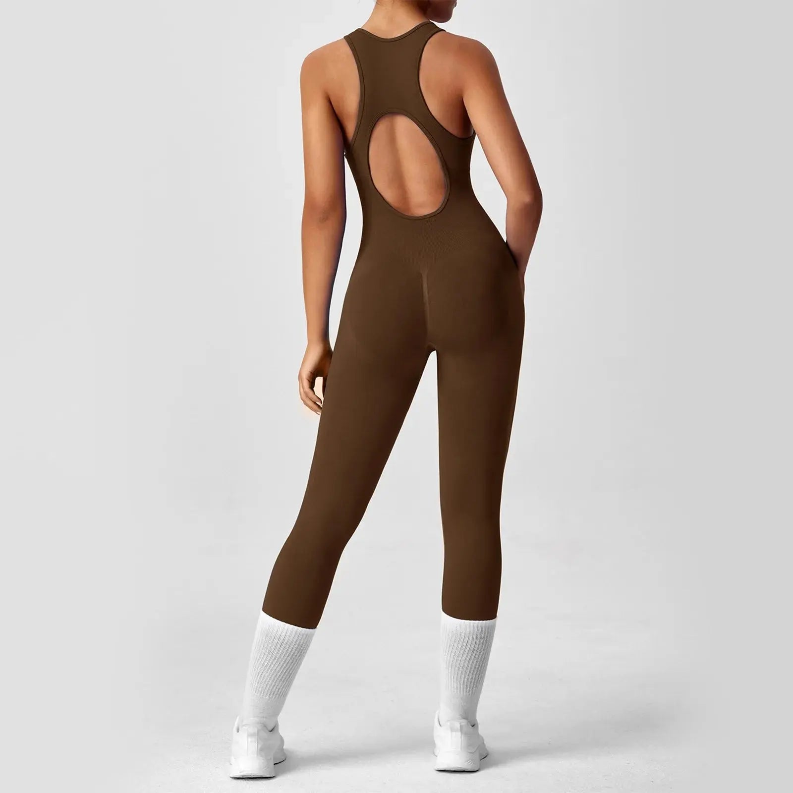 Ladies' Solid Color round Neck Sleeveless Yoga Jumpsuit Breathable Front Zipper Soft Comfy Fitness Calf-Length Sporty Summer NNOS