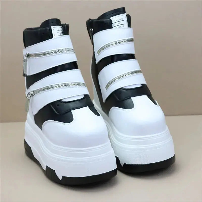 15cm Spring Autumn Women High Top Sneakers Breathable Thick Sole Chunky Sneakers Ankle Boots Platform Booties Wedge Boots White NNOS