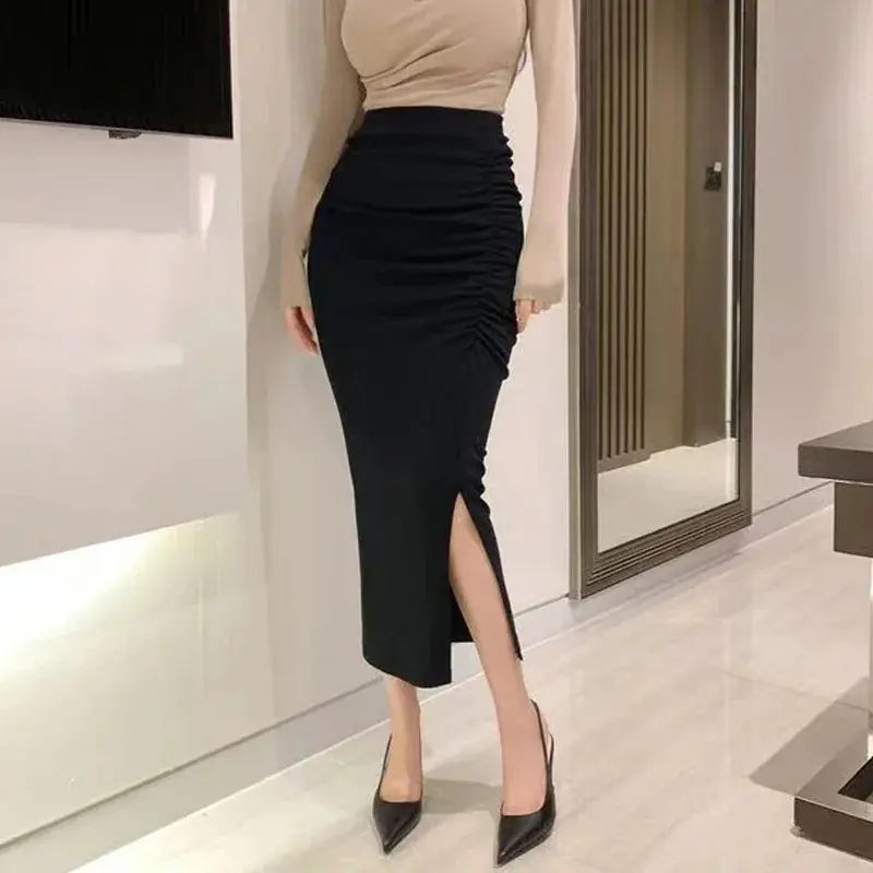 Korean Fashion Slim Fit Fishtail Skirt – Sexy Pleated Split Autumn Outfit NNOS