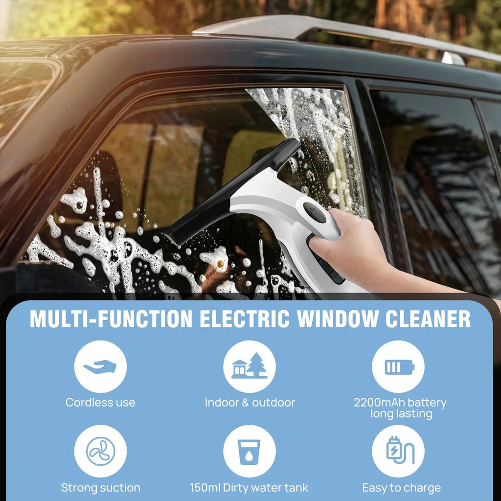 Cordless Window Vac Cleaner Rechargeable - 28cm Squeegee Element & 150ml Water Tank, Window Washer with 200ml Spray Bottle NNOS