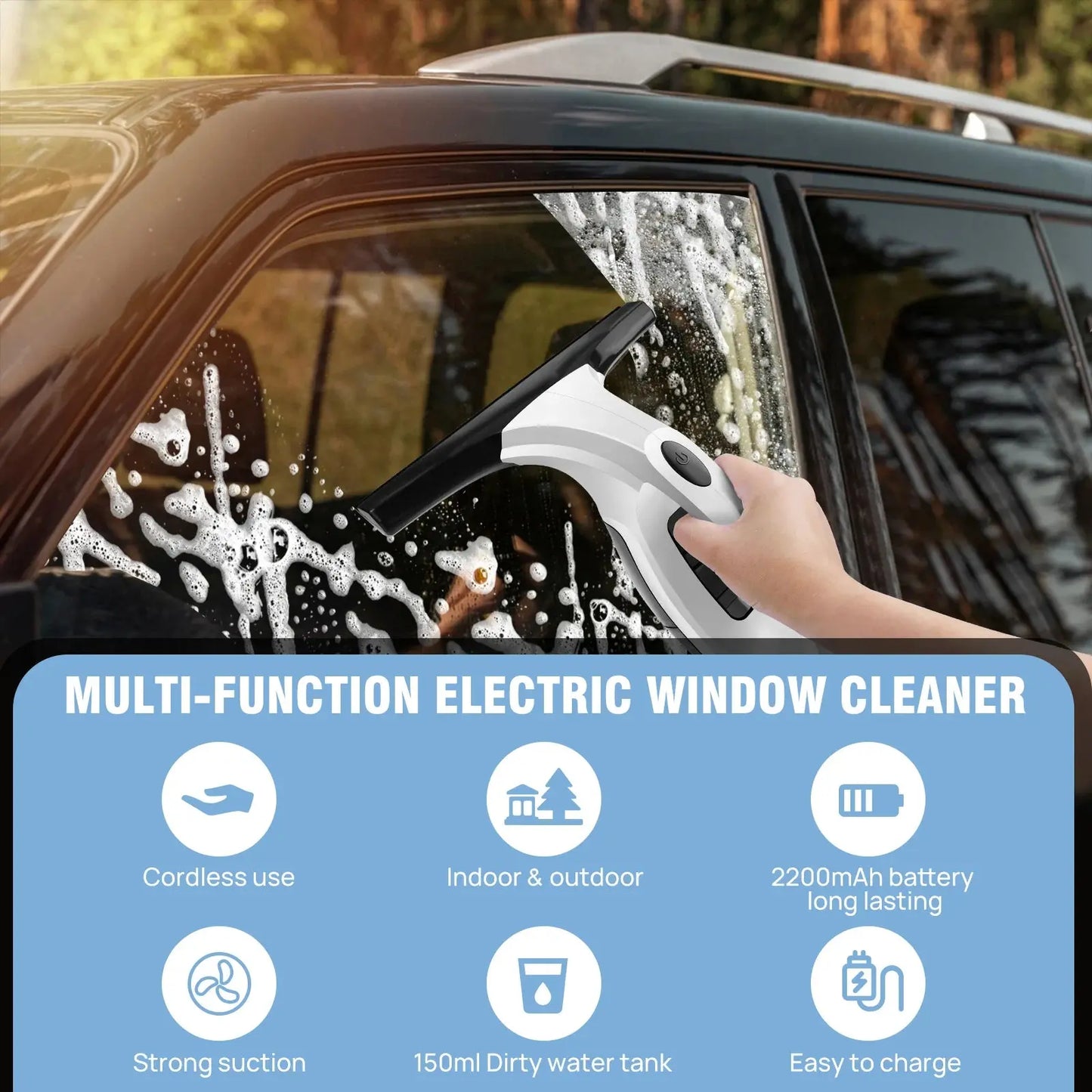 Cordless Window Vac Cleaner Rechargeable - 28cm Squeegee Element & 150ml Water Tank, Window Washer with 200ml Spray Bottle NNOS