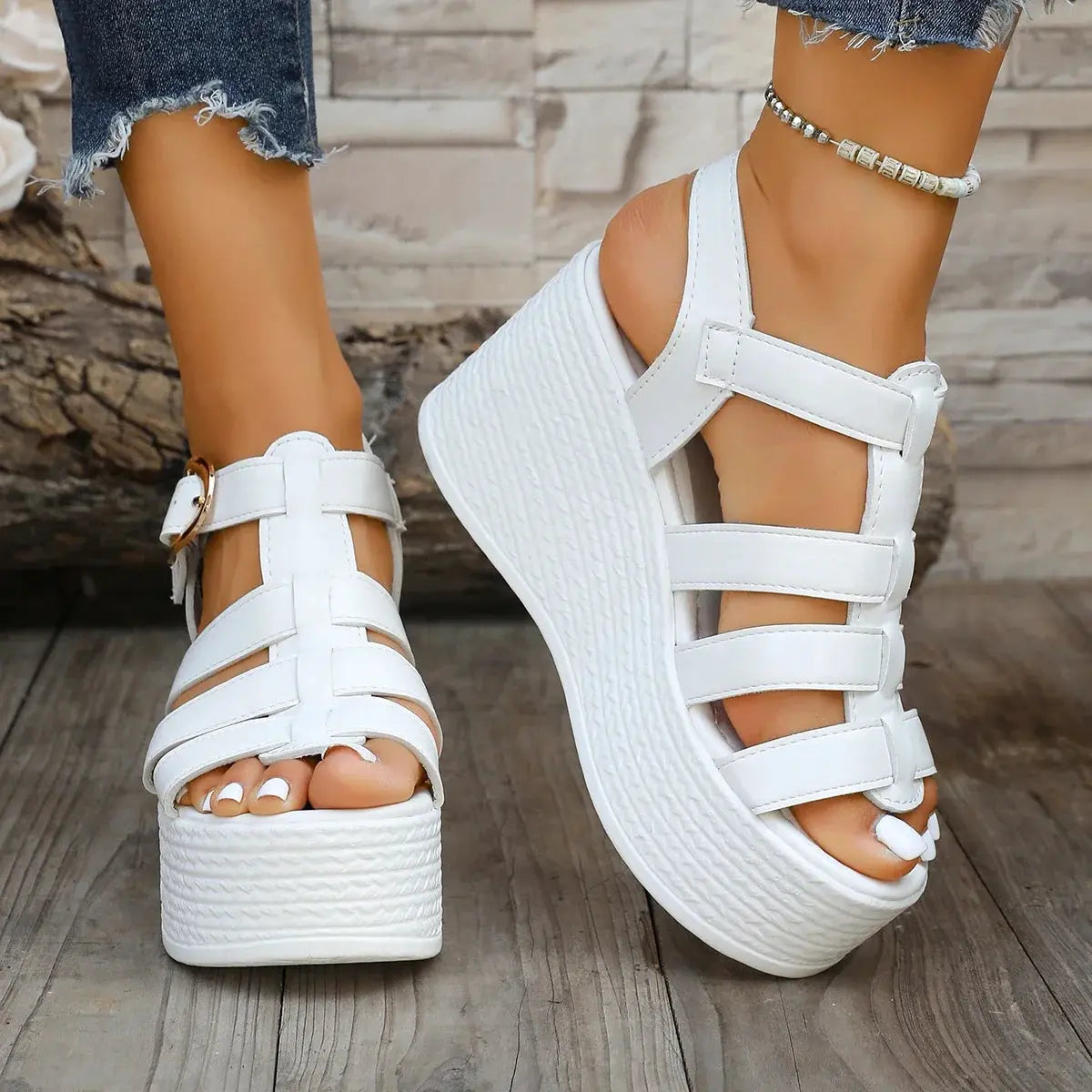 Summer Ankle Buckle Women Wedge Sandals Patchwork Platform Sandals Breathable Comfort Non-slip Soft Sole Gladiator Shoes Women NNOS
