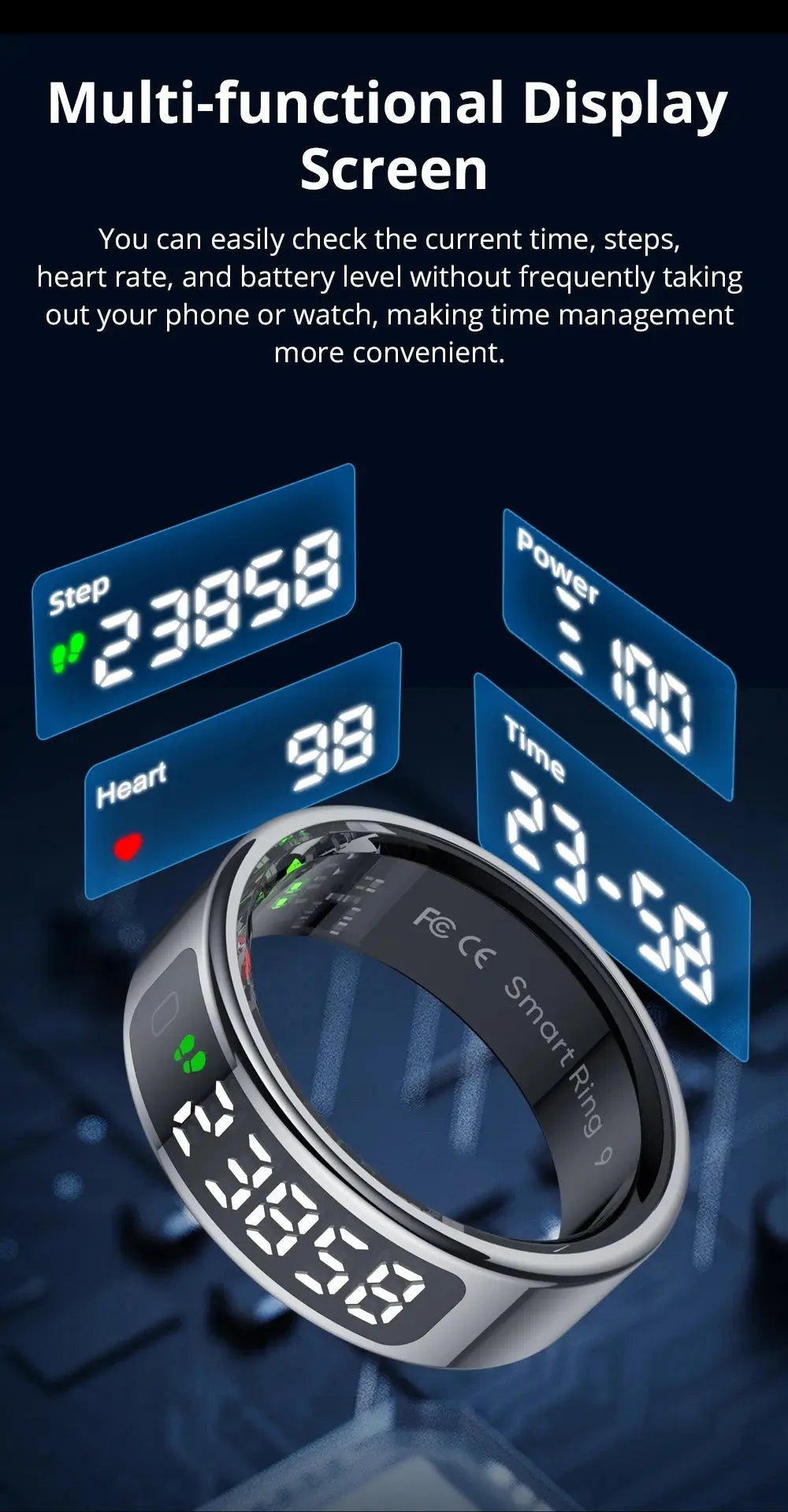 2025 COLMI R12 Smart Ring with Display Screen and Touch, Wireless Charging, Health Manager, 5 ATM Waterproof For Men Women NNOS