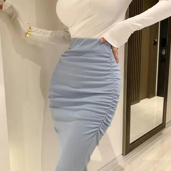 Korean Fashion Slim Fit Fishtail Skirt – Sexy Pleated Split Autumn Outfit NNOS