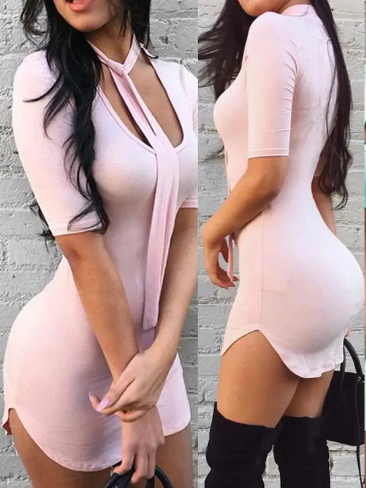 Bodycon Dress – Slim Fit U-Neck Club Mini Dress for Women NNOS