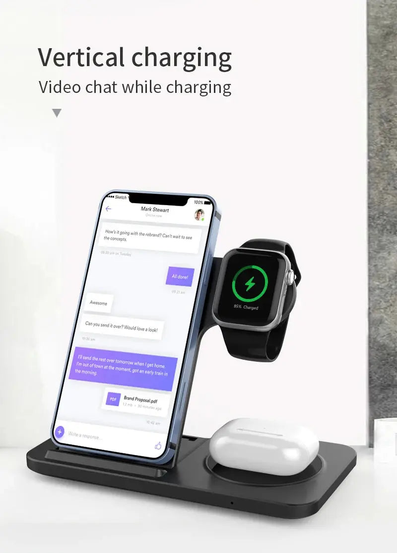 3 in 1 Wireless Charger Stand Pad For iPhone 15 14 13 12 X Max Foldable Fast Charging Station Dock For IWatch 8 7 SE AirPods Pro NNOS