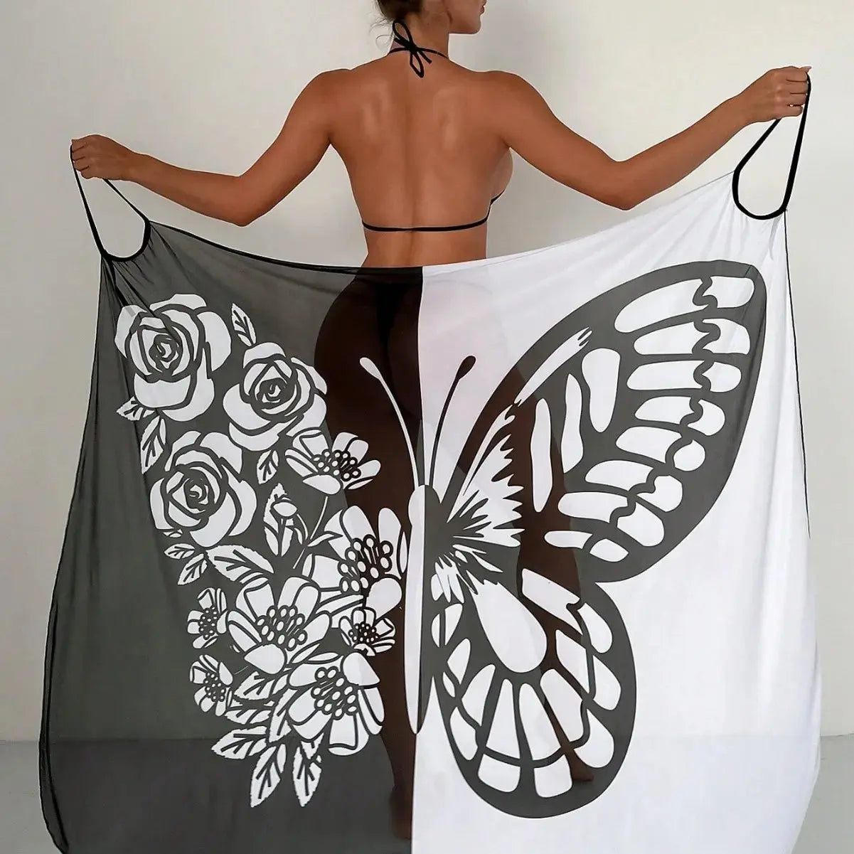 Sexy Butterfly Print Cover Up Swimwear Women Dress Summer Tunic Bikini Bath Sarong Wrap Skirt Swimsuit Elegant Lady Beachwear NNOS