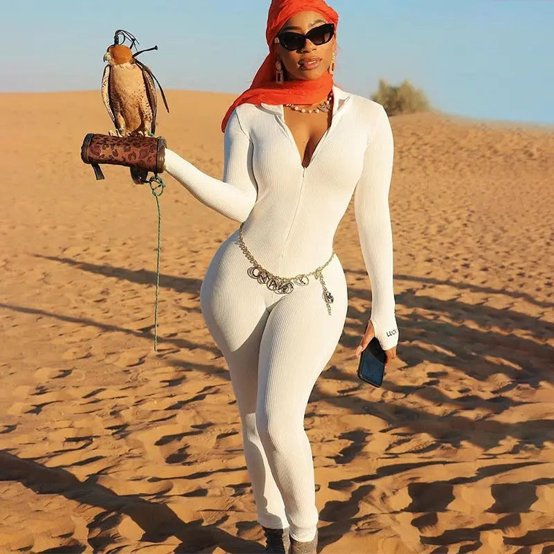 Women's Ribbed Rompers Long Sleeve Fitness Jumpsuit Embroidery Lucky Label Letter Zipper Streetwear Active Wear for Workout NNOS