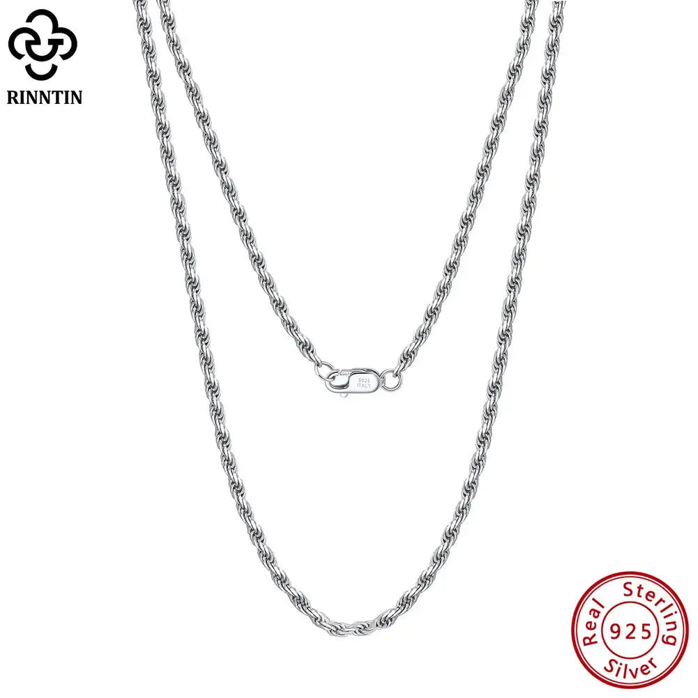 Rinntin 925 Sterling Silver 2.3mm Diamond-Cut Rope Chain Necklace For Women Men Fashion Silver Luxury Necklace Jewelry Gift SC29 NNOS