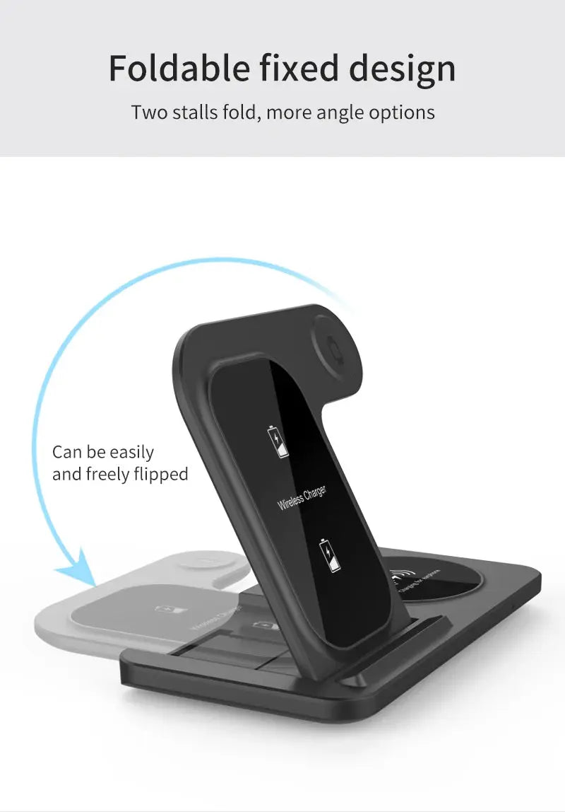 3 in 1 Wireless Charger Stand Pad For iPhone 15 14 13 12 X Max Foldable Fast Charging Station Dock For IWatch 8 7 SE AirPods Pro NNOS