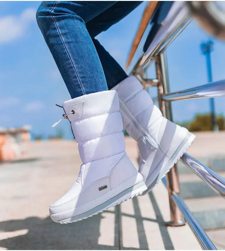 Winter thick women's snow boots Warm Plush Mid-calf Boots Non slip Waterproof  Platform Snow Boot Casual Female White shoes NNOS