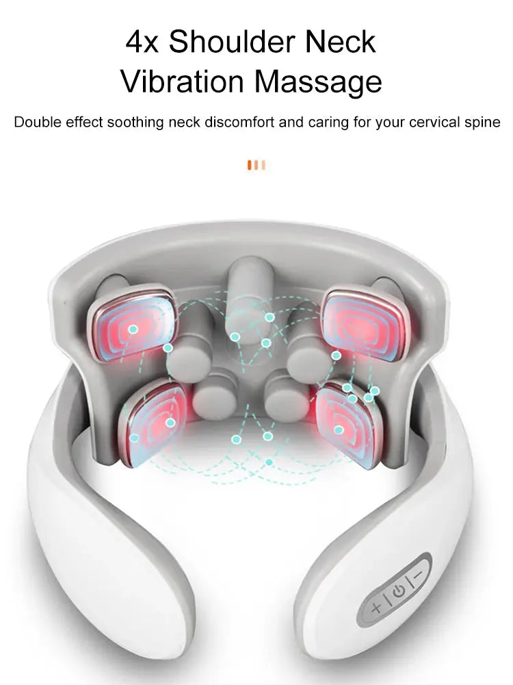 Neck Massage Machine with 4 Heads Breathing Light Vibration Hot Compress Cervical Spine Protection for Relaxation NNOS