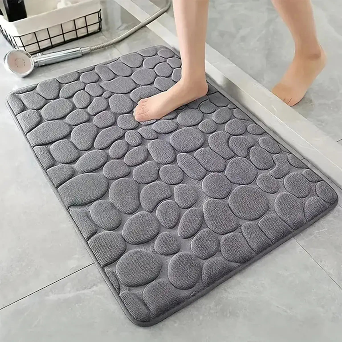 3D Non Slip Bathroom Mat Bath Mats Absorbent Doormat Carpet Cobblestone Embossed Door Floor Mats Machine Washable Quick Drying NNOS