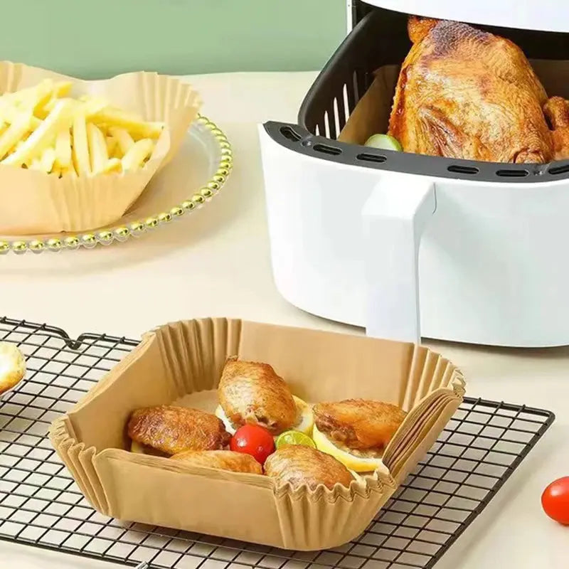 50Pcs Disposable Air Fryer Baking Paper Non-Stick Mat Oil Absorbing Kitchen Oven BBQ Plate Round/Square Fabric for Easy Cooking NNOS