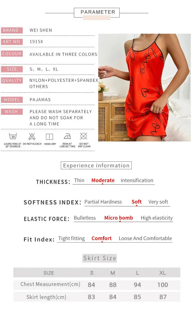 Heart Letter Print Nightdress Casual Round Neck Spaghetti Strap Sleep Dress Women's Sleepwear Dresses NNOS