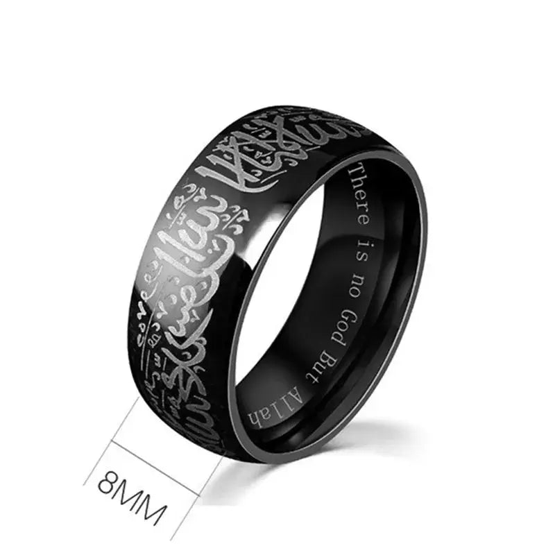 8mm Stainless Steel Muslim Ring with Shahada in Arabic & English Islamic Jewelry for Men Women Size 6-13 NNOS